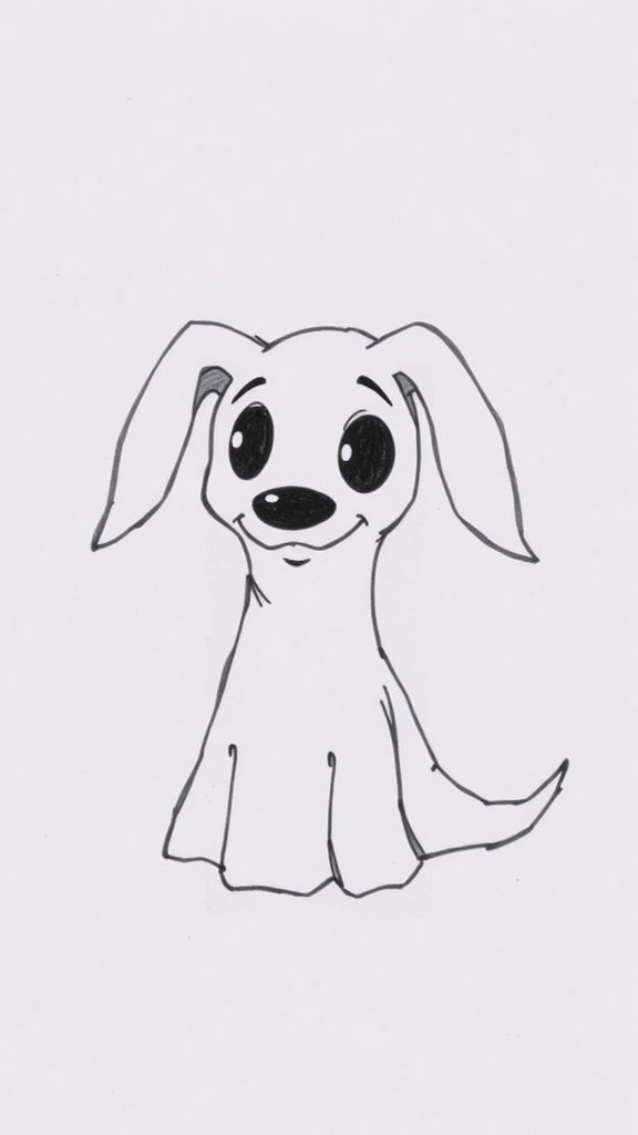 Easy Zero Drawing from The Nightmare Before Christmas A charming drawing of Zero, the ghost dog from The Nightmare Before Christmas, with a friendly face and flowing shape.